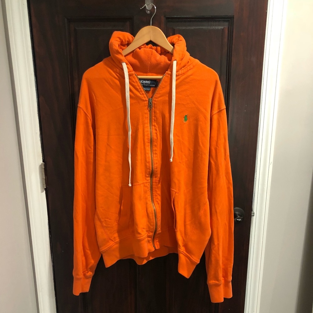 Orange zip up polo hoodie
